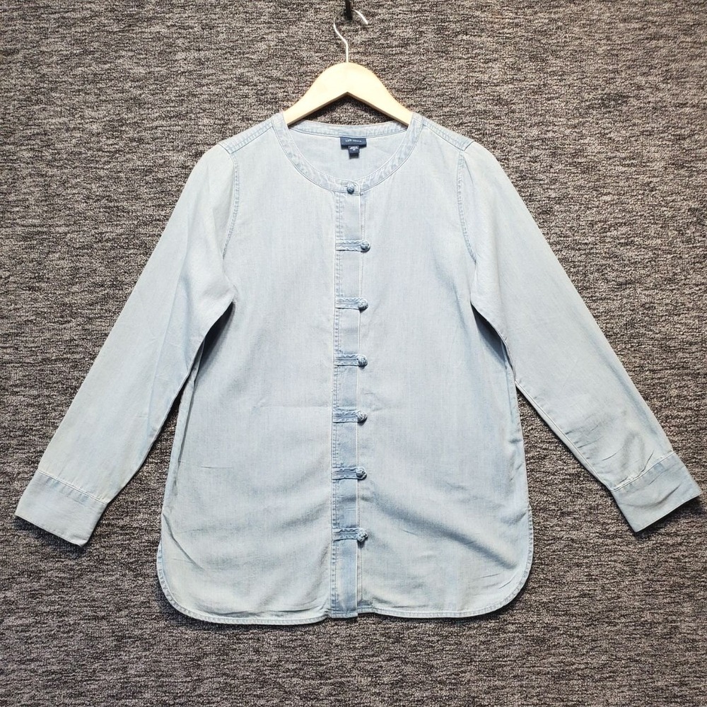 J Jill Denim Shirt Women XS Blue Frog Button Cotton Long Sleeve Tunic Minimalist